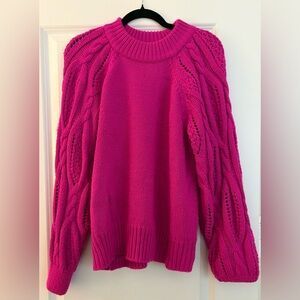 Who What Wear Bright Fuchsia Cable Knit Sweater